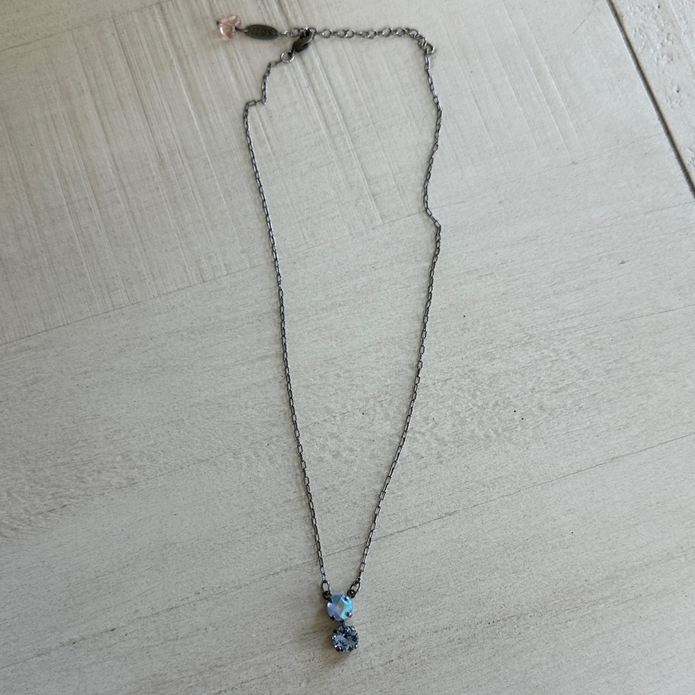 Sabika fun size delicate blue two stone crystal pendant necklace